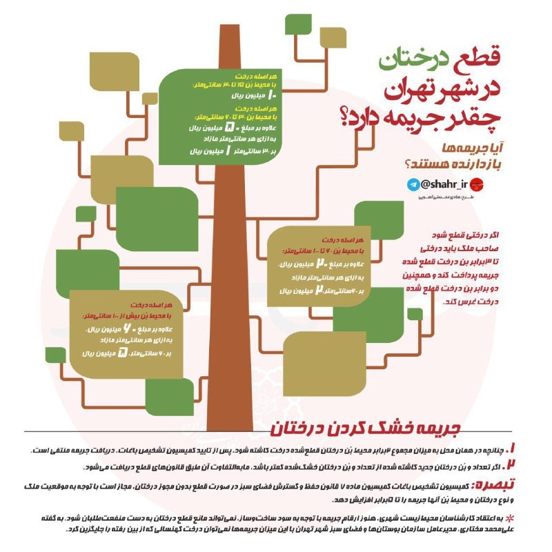 ⁣⁣اینفوگرافیک قطع درختان در تهران چقدر جریمه دارد؟